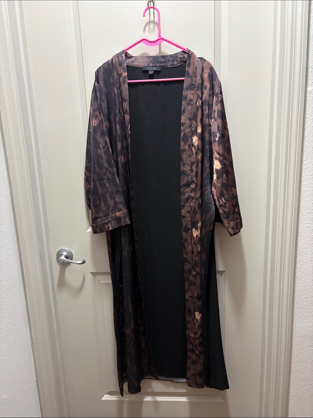 AllSaints Animal Print Kimono Satin Longline Robe